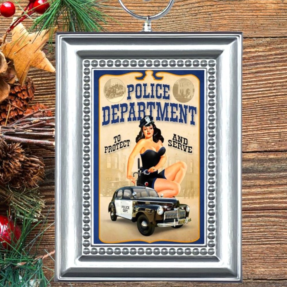 Police Department Pin Up Girl Retro Nostalgic Christmas Tree Ornament